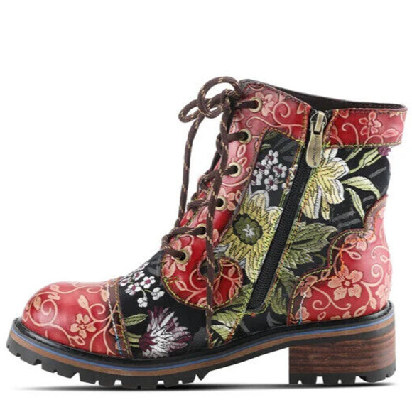 L'Artiste by Spring Step Womens Fantastic Leather Combi Bootie -- Red Multi NEW - Picture 2 of 7